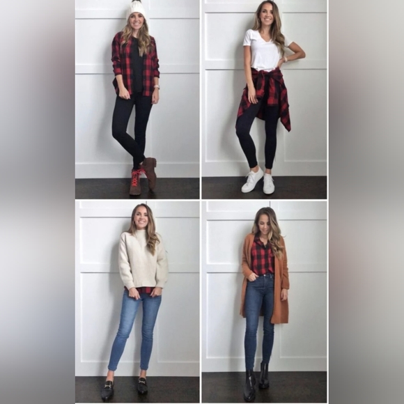 Pendleton 100% wool red and black long sleeve flannel top with pockets - Picture 11 of 11